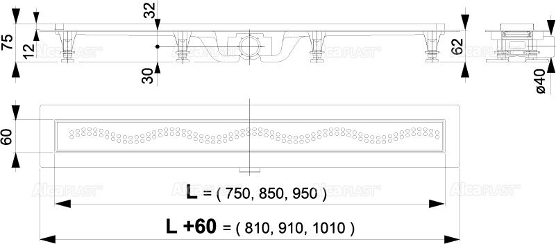 Желоб водоотводящий Simple с порогом для перфор.решетки APZ8-650M